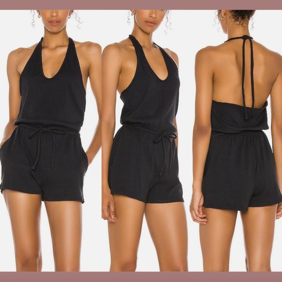 NEW $98 Spiritual Gangster [ Small ] V Neck Halter Ribbed Ruby Romper Black 5889